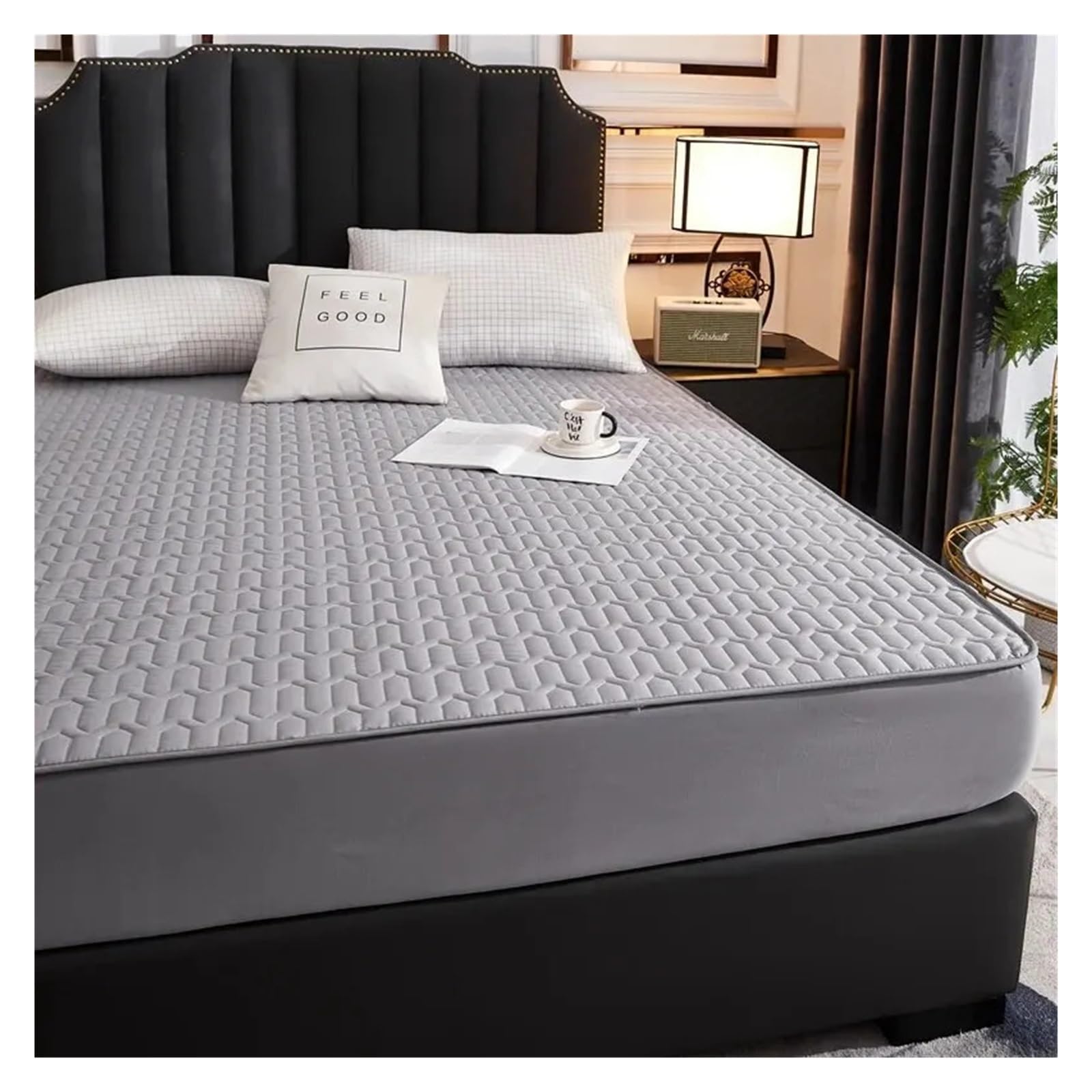 Sobrecolchón Acolchado de Microfibra Funda de colchón Suave y Agradable a la Piel, algodón Lavado Acolchado, Sábana Ajustable Impermeable, Funda Protectora de colchón(180x200cm)