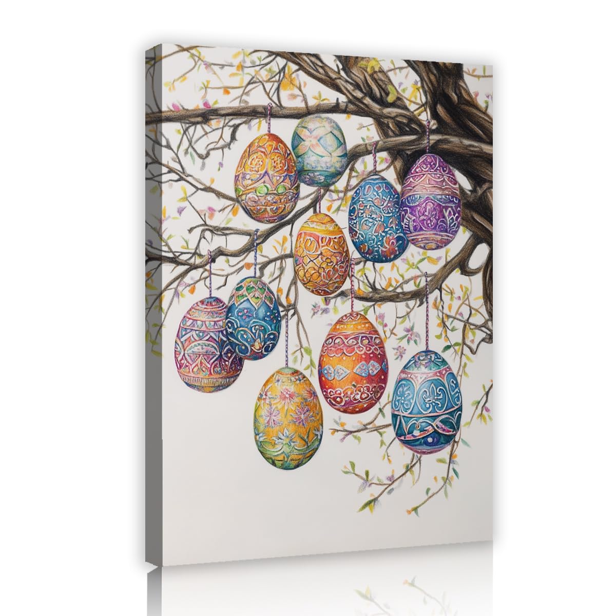 TOANGWALL Estampado rústico de huevo de Pascua con tela de lienzo ramas Estampado sobre lienzo Cuadro floral para decoración moderna de sala de conferencias 60x90cm