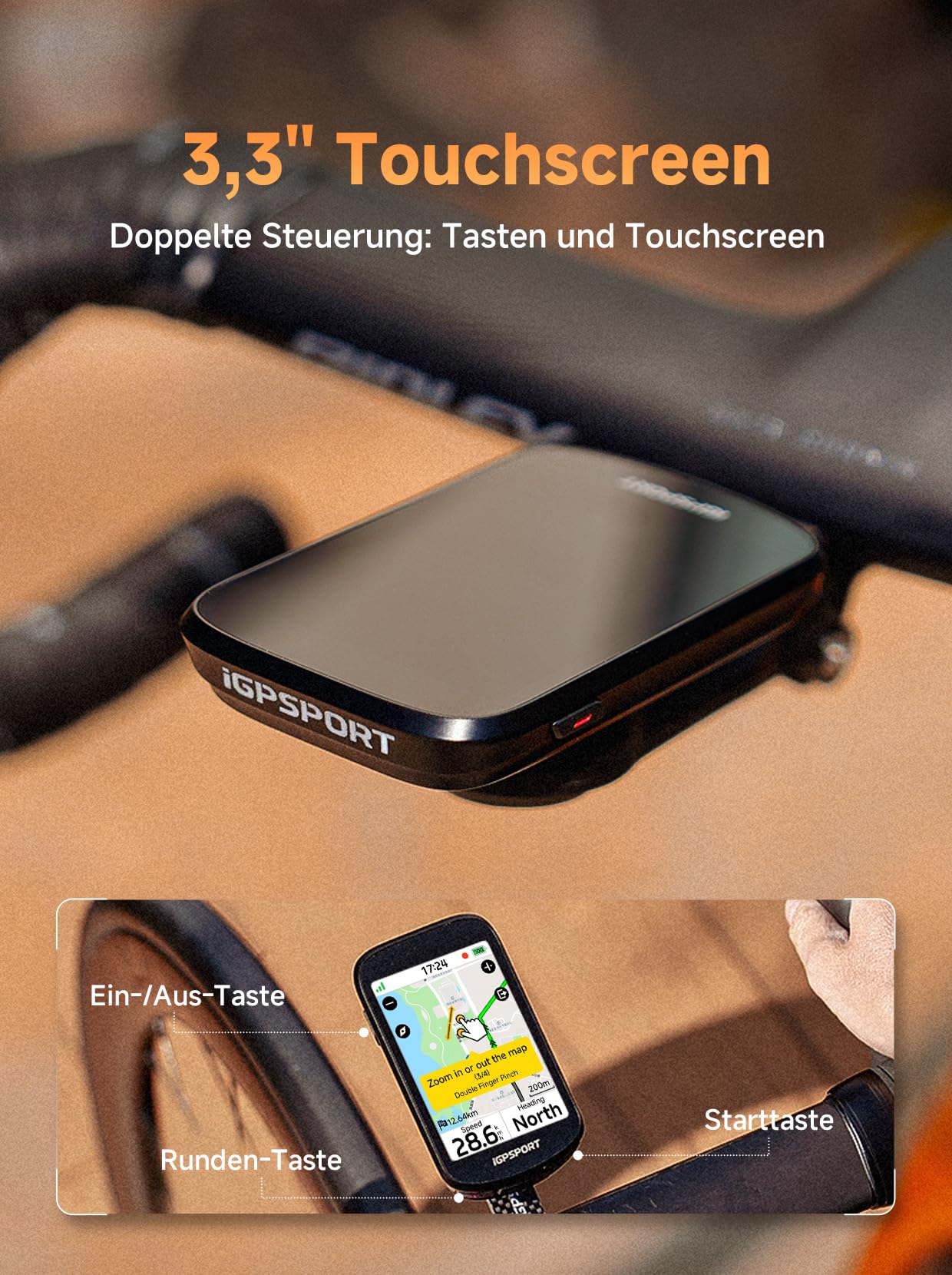 iGPSPORT BSC500 Fahrradcomputer, 3,3-Zoll-Touchscreen, Karten- und Sprachnavigation (Black)