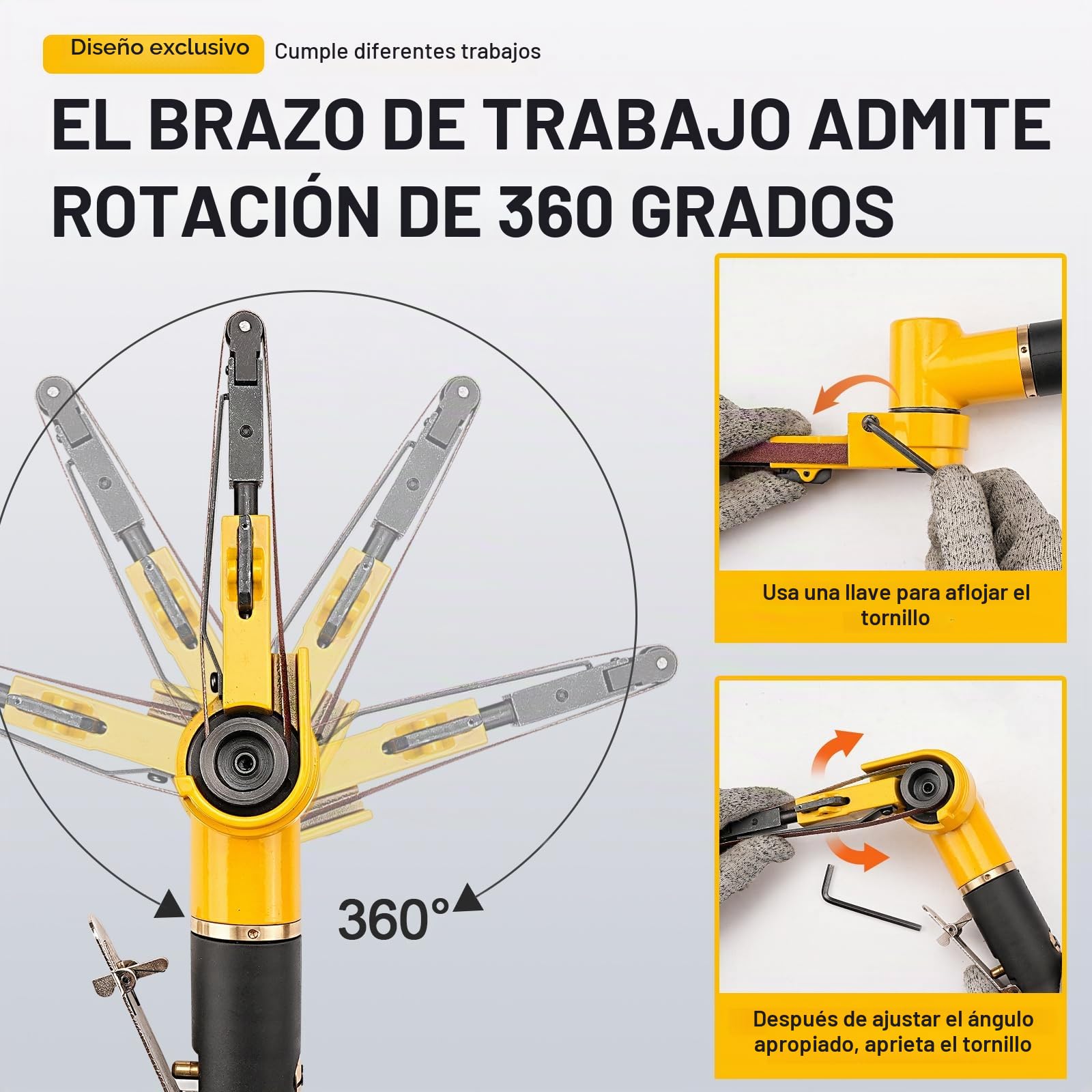 SI FANG Lijadora neumática de 10 x 330 mm con 14 correas (grano 60, 80 y 120), lijadora de limas pequeñas, herramientas de pulido para madera, hierro, aluminio, metal