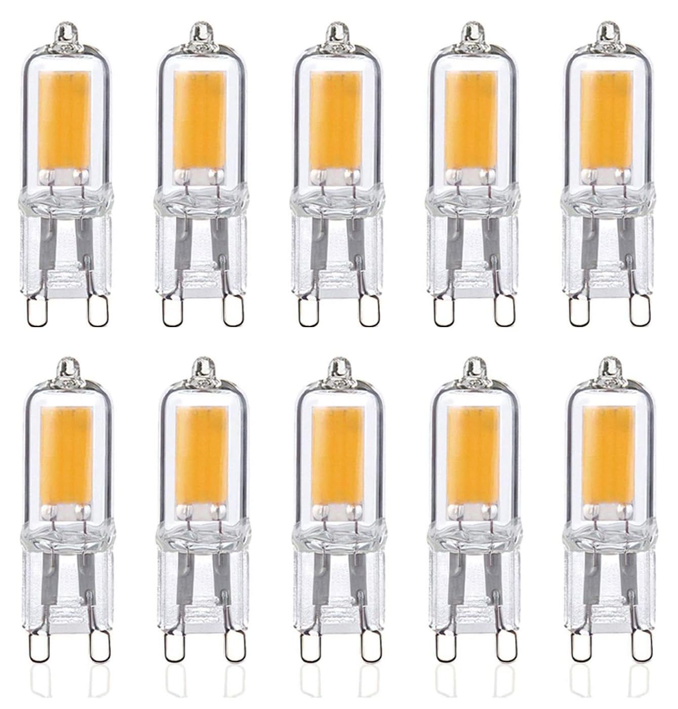 ZFQ 10 Pack G9 2W LED Bulbs, 25W Halogen G9 Light Bulbs Replacement, Glass Cover, 3000K Warm White, 250 Lumen, 360°Beam Angle, 80Ra, AC 220-240V, Non-Dimmable