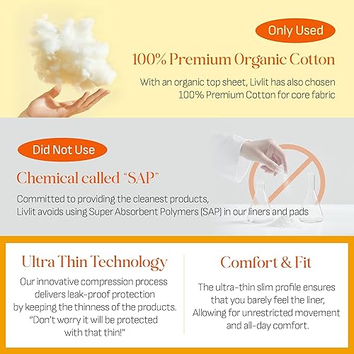 Miniatura 4 de Almohadillas sanitarias ultrafinas de gran tamaño, 100% algodón orgánico de Texas, potente protección contra fugas, sin perfume, sin cloro y