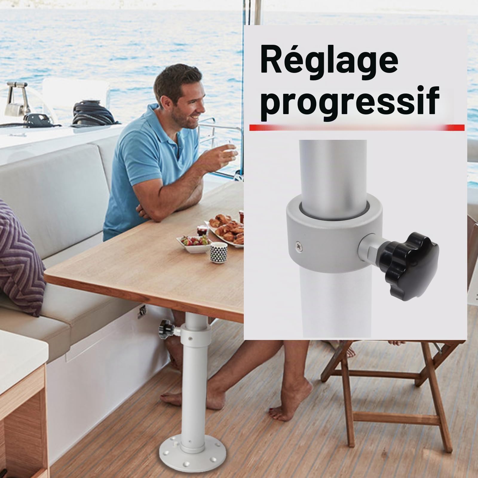 Pieds de Table Réglables en Aluminium - 460 à 700 mm, Pivotant à 360° - Pour Camping-Car, Bateau, Yacht