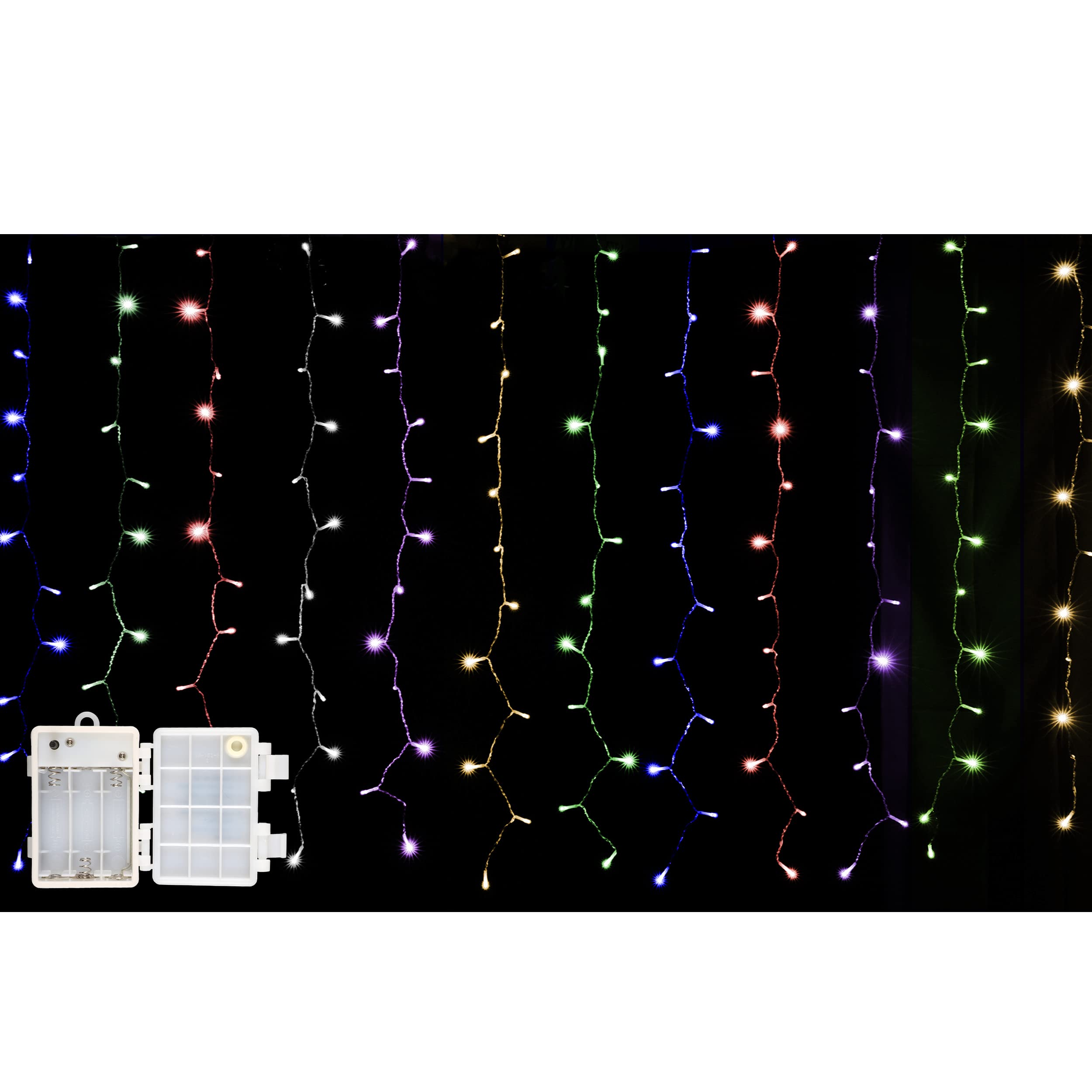Luz de Cortina Luz Cadena LED Pilas Luces Navidad Exterior Pilas 192 LED 1,6m x 1m Impermeable IP44 con 8 Modos Exterior y Interior Decoración para Habitacion, Bodas, Jardín, Fiesta - Luz Multicolor