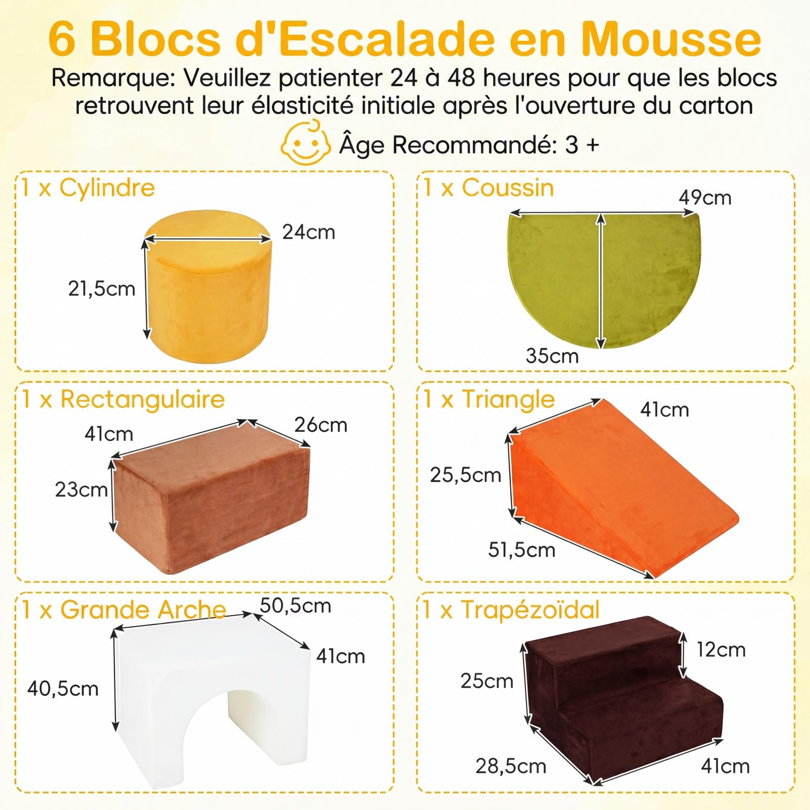 COSTWAY 6PCS Parcours Motricité Bébé en Mousse avec Housse Amovible et Lavable en Velours, Module Motricité Bébé avec Diverses Couleurs & Formes, Jouets Éducatifs Intérieur pour Ramper Grimper (Blanc)