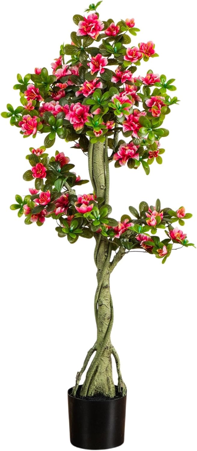 Nearly Natural 4ft UV Resistant Artificial Azalea Tree - Indoor/Outdoor Pink Flowering Tree