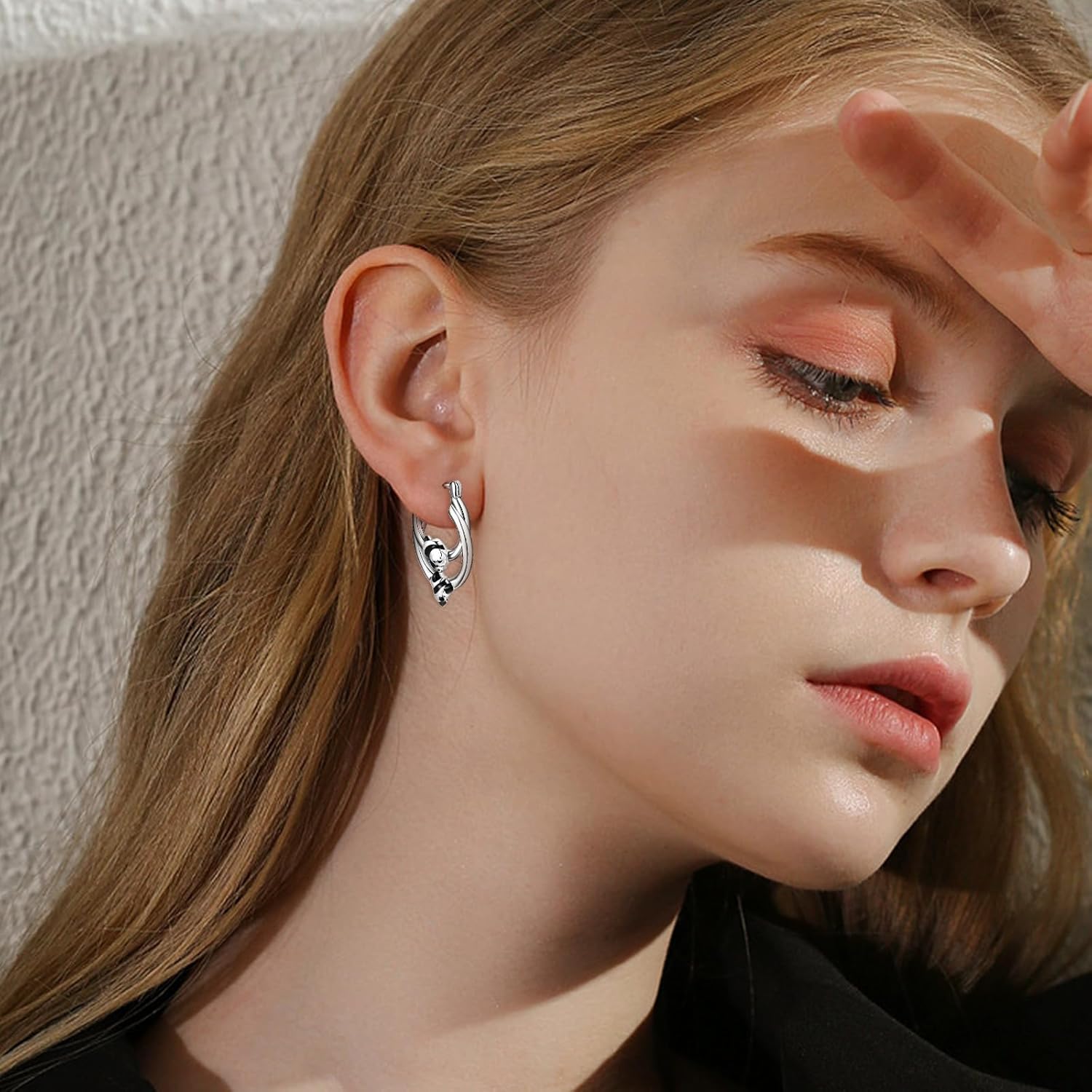 Trendy Sterling Silver Huggie Hoop Earrings for Women Dainty Animal Panda Cartilage Earring Charms White Gold Plated Hypoallergenic Jewelry for Sensitive Ears Birthday Gift for Women - Image 2