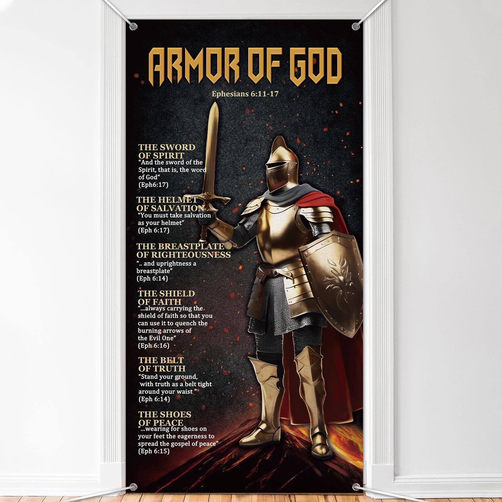 Blulu Armor of God Door Cover 71 x 35 Inch Armor Knight Door Banner Fabric Medieval Themed Wall Sign Christian Catholic Knight Photo Background with Rope for Medieval Party Indoor Outdoor Decor