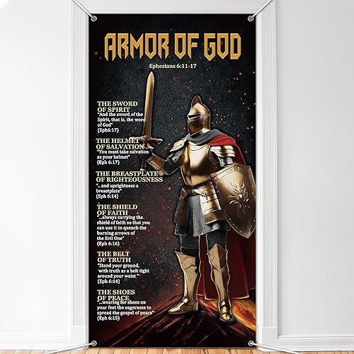 Miniatura 1 de Blulu Armor of God - Cubierta para puerta de 71 x 35 pulgadas, cartel de puerta de caballero de armadura de tela con temática medieval, cartel de