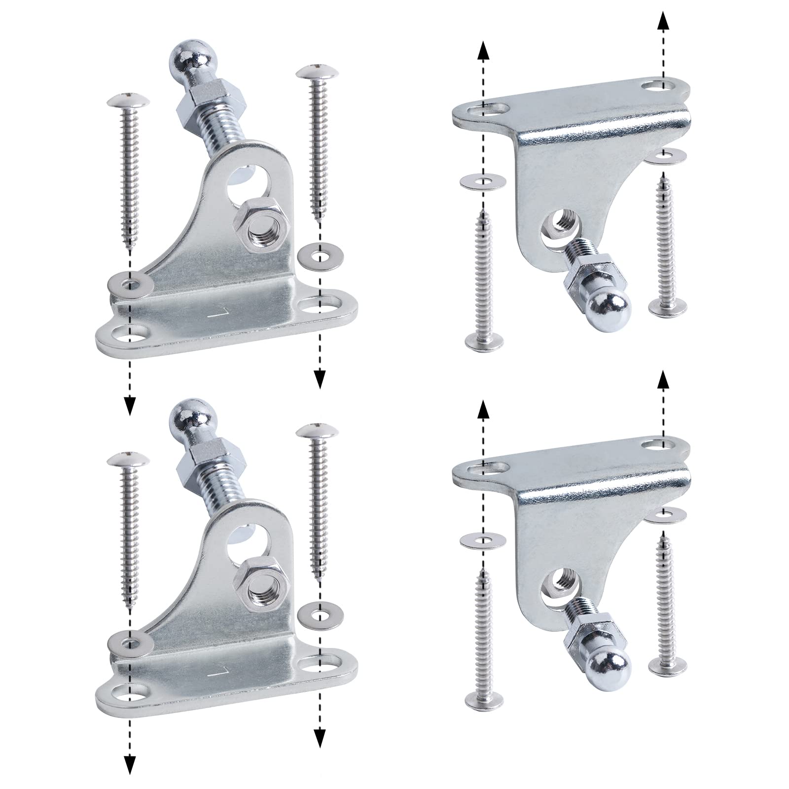 OTUAYAUTOYAQLS06 Angled Gas Strut Mounting Brackets - 10mm Ball Stud with Screws (Pack of 4)