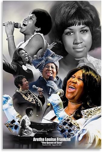 ZUGANGS Aretha Franklin - Póster de pared en lienzo para decoración de pared del hogar, 12 x 18 pulgadas (11.8 x 17.7 in)