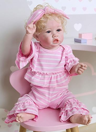 Miniatura 2 de Angelbaby - Lindas muñecas Reborn con cabello rubio y aspecto realista de cuerpo completo de silicona de 22 pulgadas con ropa rosa