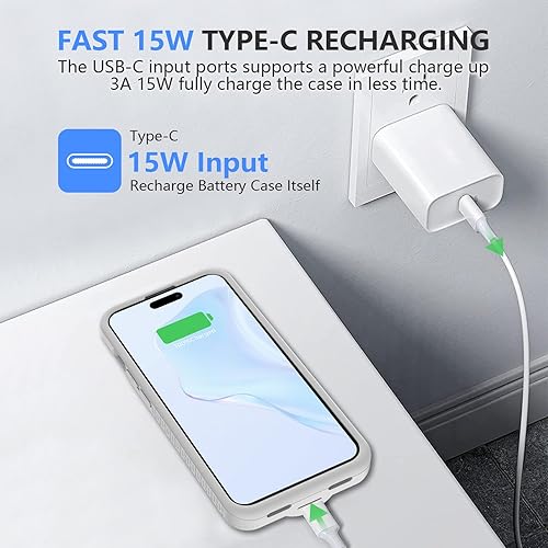 Miniatura 6 de GIN FOXI Funda de batería para iPhone 15 Pro Max15 Plus, 15 W de carga rápida real de 8000 mAh, funda de carga de batería ultradelgada, funda de