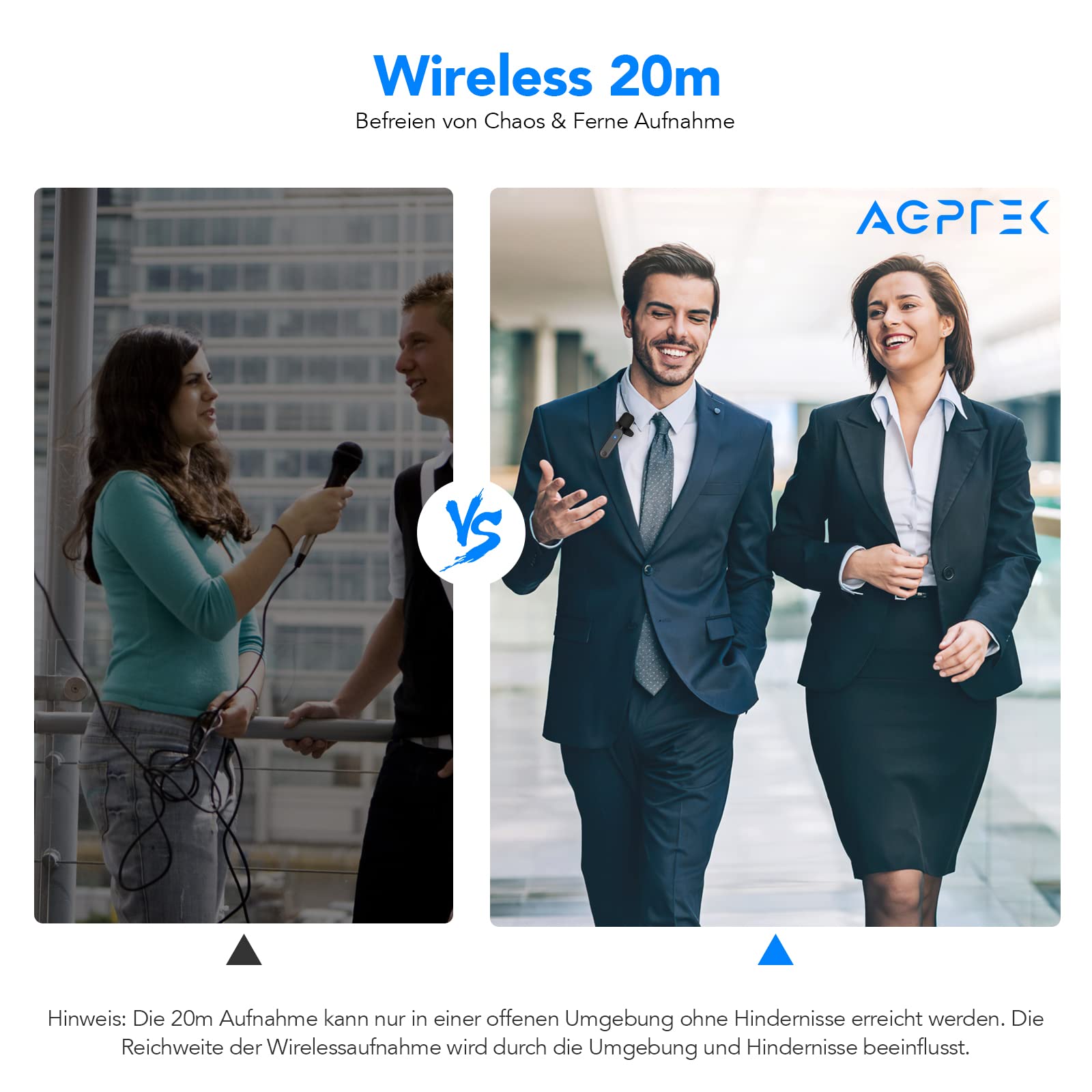 AGPTEK Mikrofon, Lavalier Mikrofon für iOS/Android, Mini Microphone Plug & Play, Rauschunterdrückung, Lavalier Mikrofon Wireless für YouTube/Facebook-Live-Stream, TikTok, Vlog, Live Stream, Konferenz
