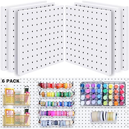 6Pcs Pegboard, Pegboard Wall Organizer, Mount Display Pegboard Kits fit Pegboard Organizer and Storage, Small Pegboard for Craft Room Garage Kitchen, Peg Boards for Walls - White Pegboards Panels