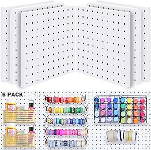 6Pcs Pegboard, Pegboard Wall Organizer, Mount Display Pegboard Kits fit Pegboard Organizer and Storage, Small Pegboard for Craft Room Garage Kitchen, Peg Boards for Walls - White Pegboards Panels