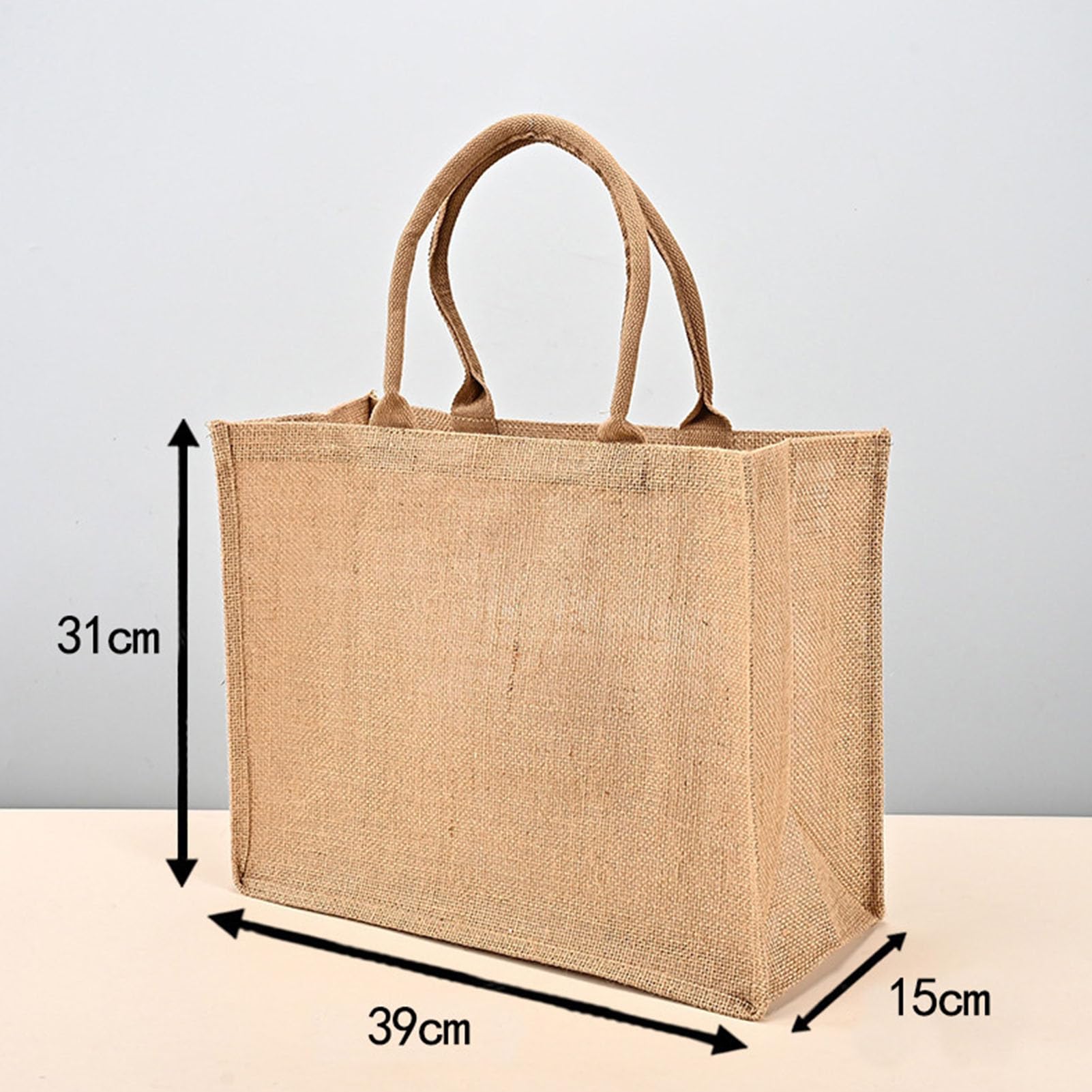 AMONIDA 10 szt. Torby Jutowe Wielokrotnego Użytku, Jutowe Torby na Zakupy Pure Color z Uchwytami na Artykuły Spożywcze Upominki Przyjęcie Weselne DIY, 15,35x12,2x5,91 Cala