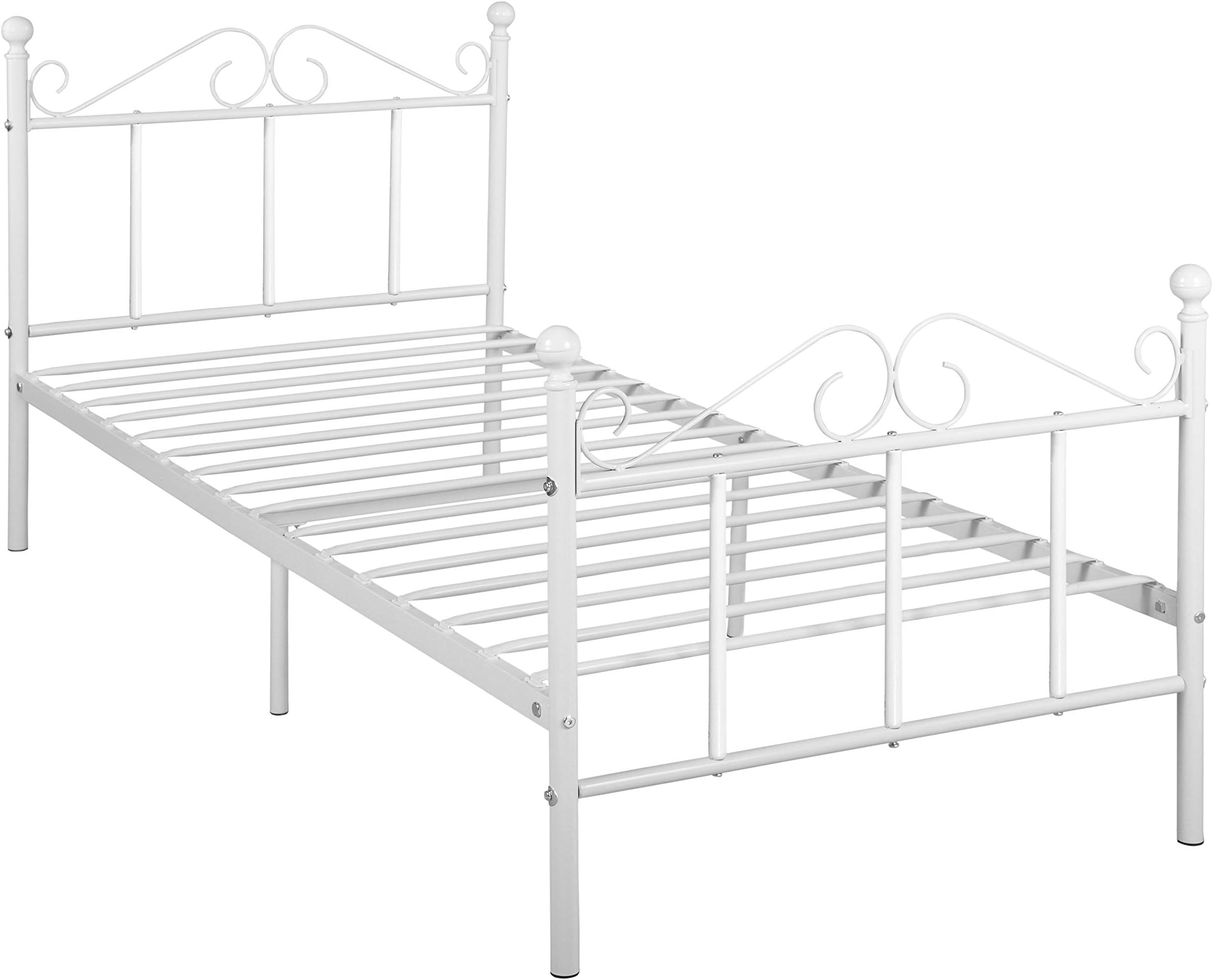GreenForest Twin Bed Frame No Box Spring Needed, Easy Assembly Metal Platform Bed with Headboard and Footboard, White