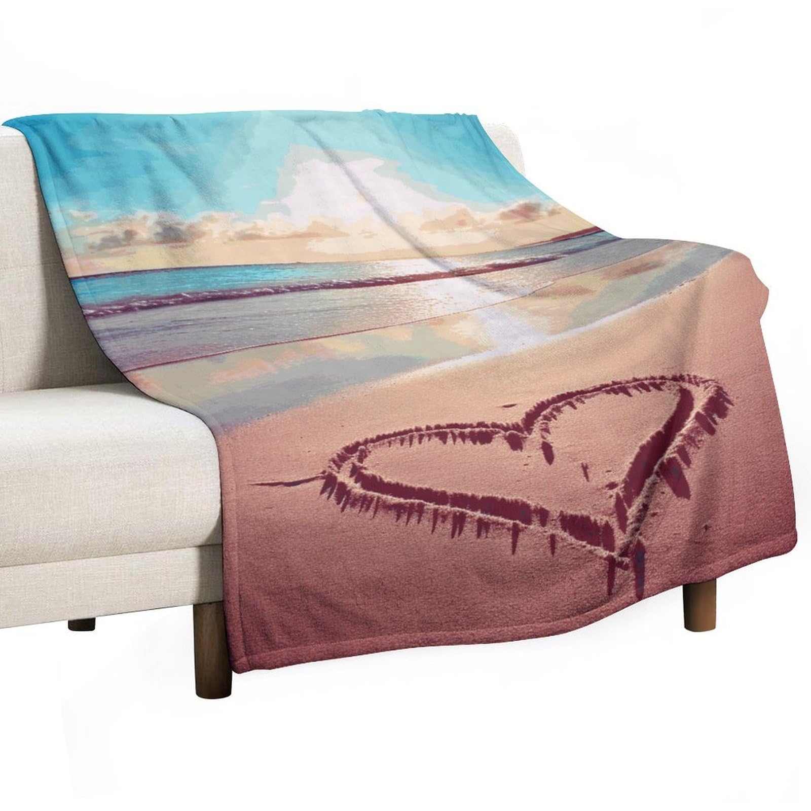 Couverture flanelle légère Love Beach douce et chaude pour lit