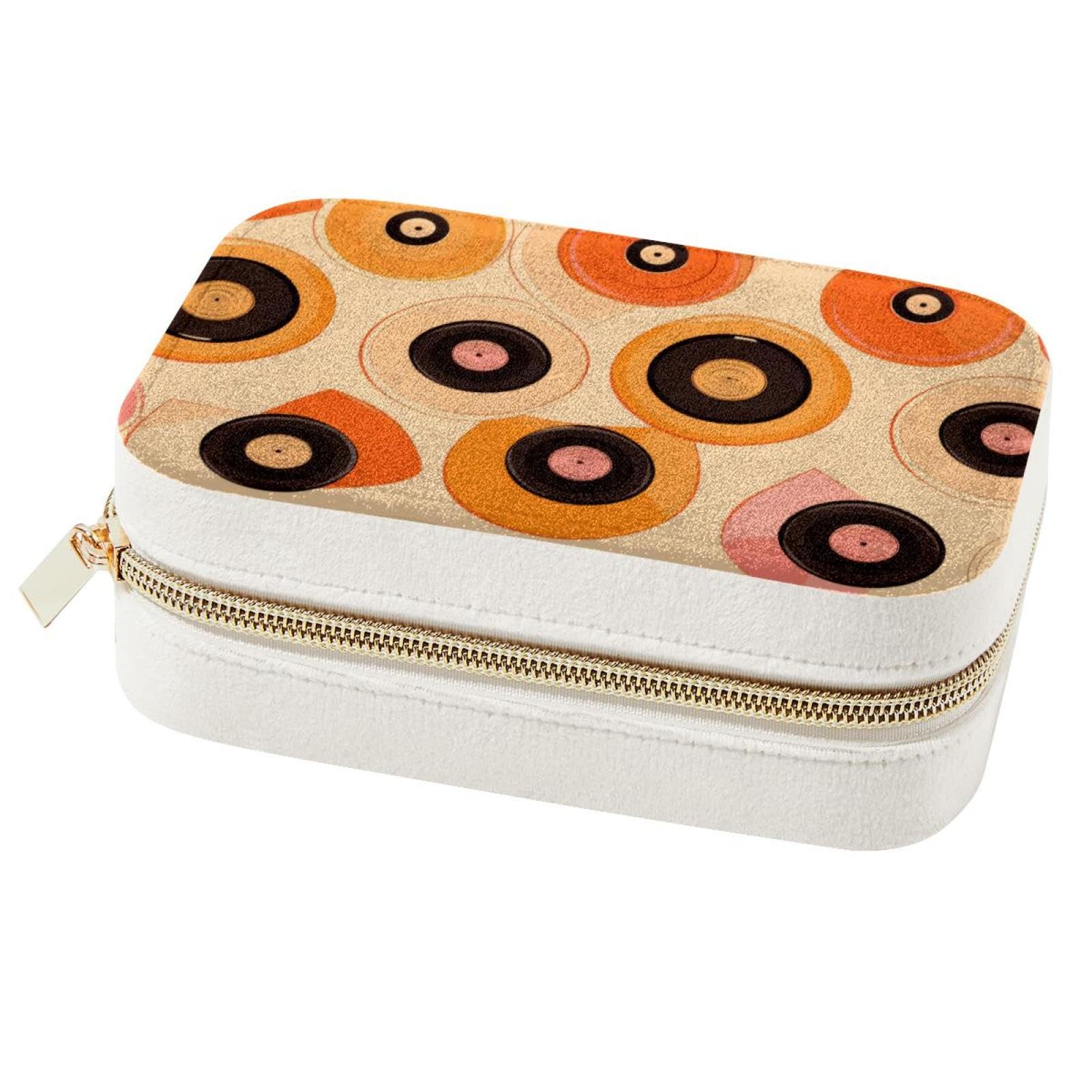 Boîte à bijoux de voyage haut de gamme au motif disque orange exclusif