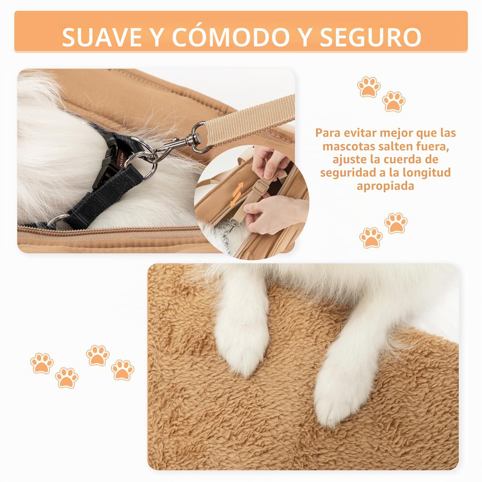Petsfit Bolso para Perros Transportin Perro Pequeño Lavable Bolsa de Transporte para Perros y Gatos Incluye Arnés de Seguridad Fondo Impermeable