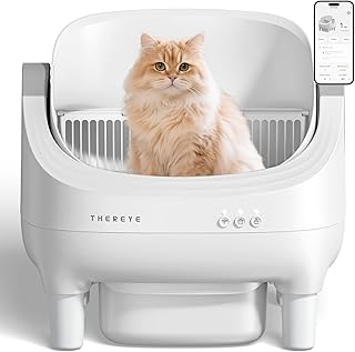 Thereye Selbstreinigende Katzentoilette mit App & Sicherheitssensor, Leises Offenes Design, Geruchsbeseitigung,Für 1,5-12,5kg Katzen,3-Fach-Klemmsschutz,Katzenklo Selbstreinigend mit 14 Tage Mülleime