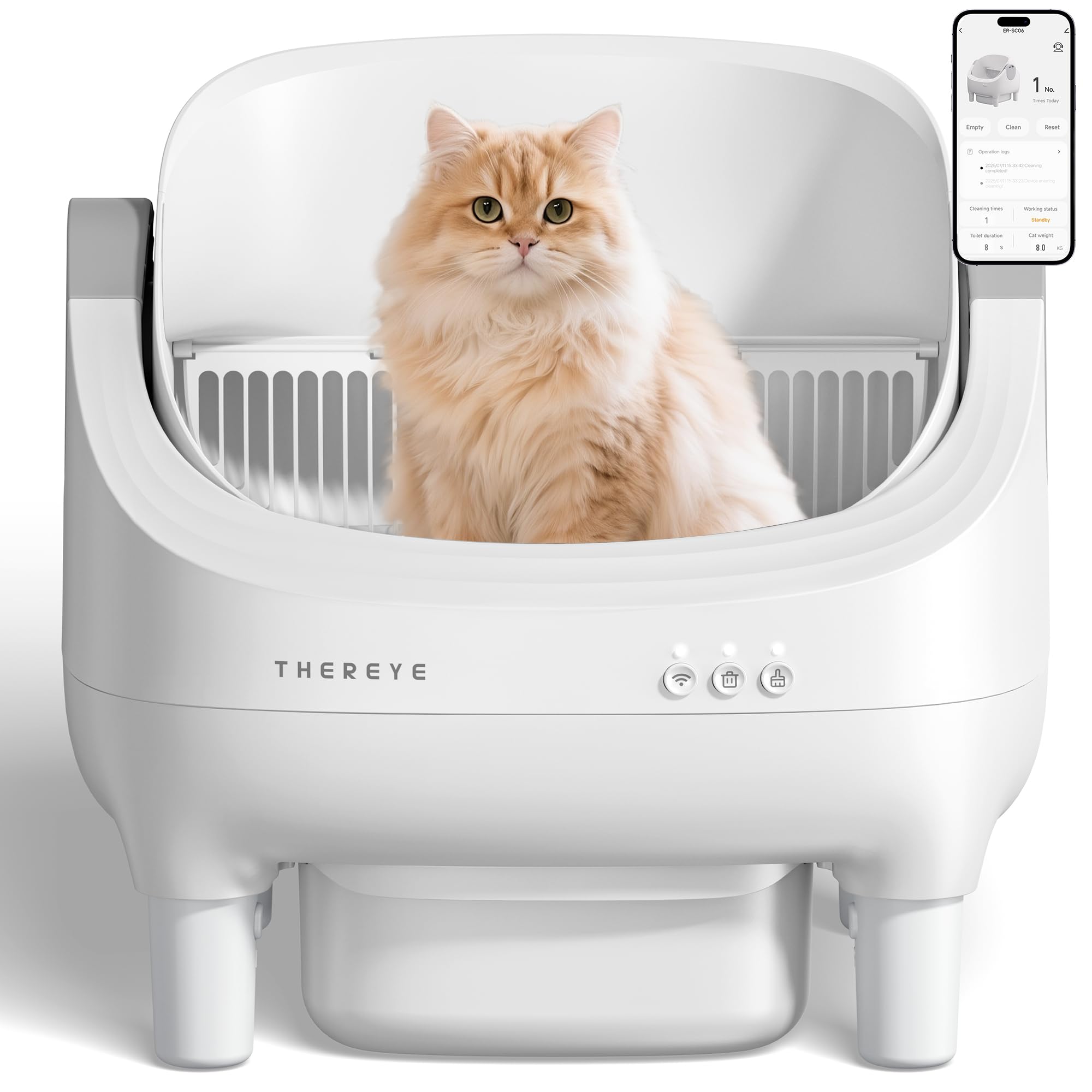 Thereye Selbstreinigende Katzentoilette XXL Kapazität,Katzenklo Selbstreinigend Offenes mit App-Steuerung,Sicherheitssensor,Geruchsbeseitigung,Sicherer Einklemmschutz,10L Mülleime für mehrere Katzen