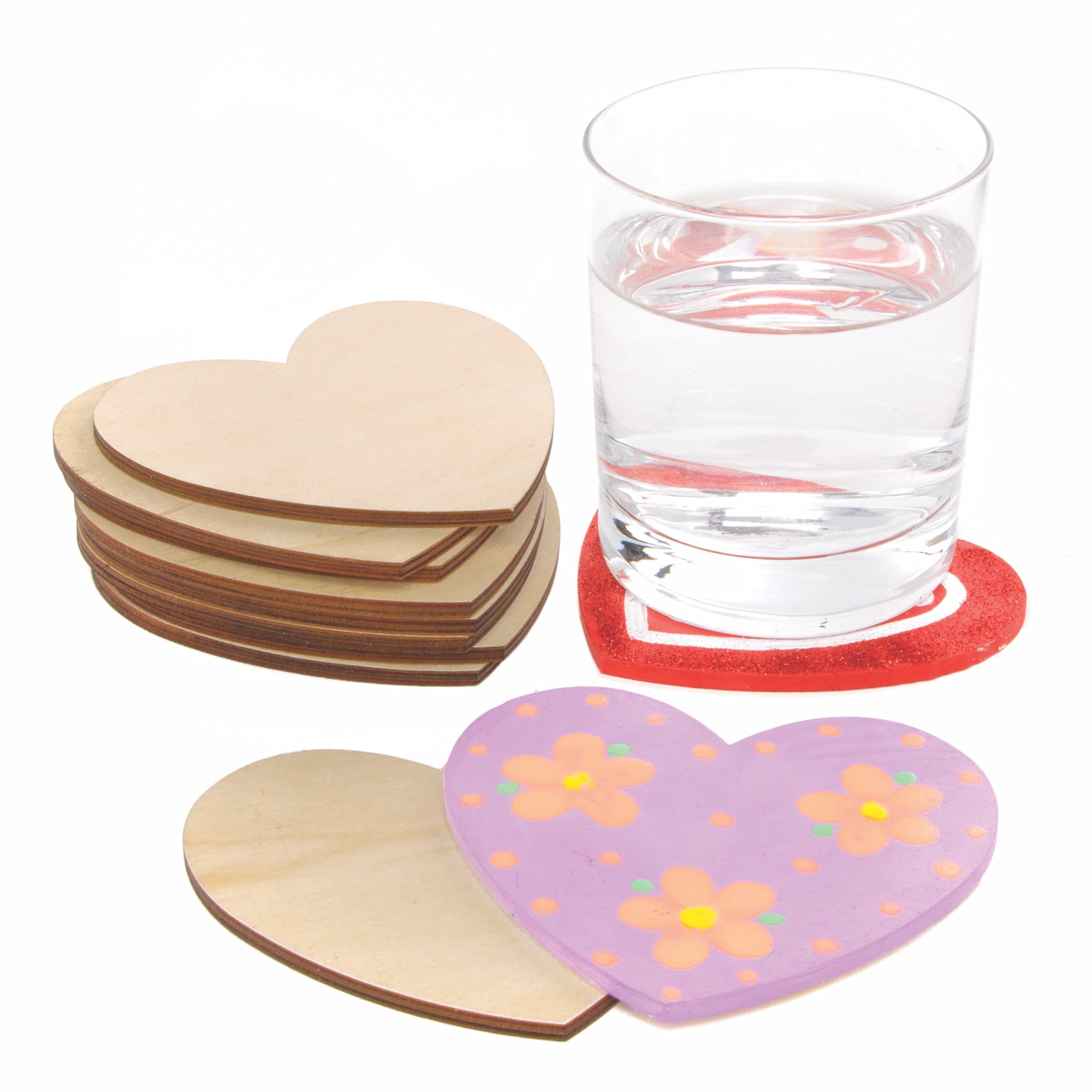 Baker Ross AX685 Heart Coasters - Pack of 10, Tea Breaks for Kids, Great for Arts and Crafts for Kids, Valentine's Day or Mother's Day Activities