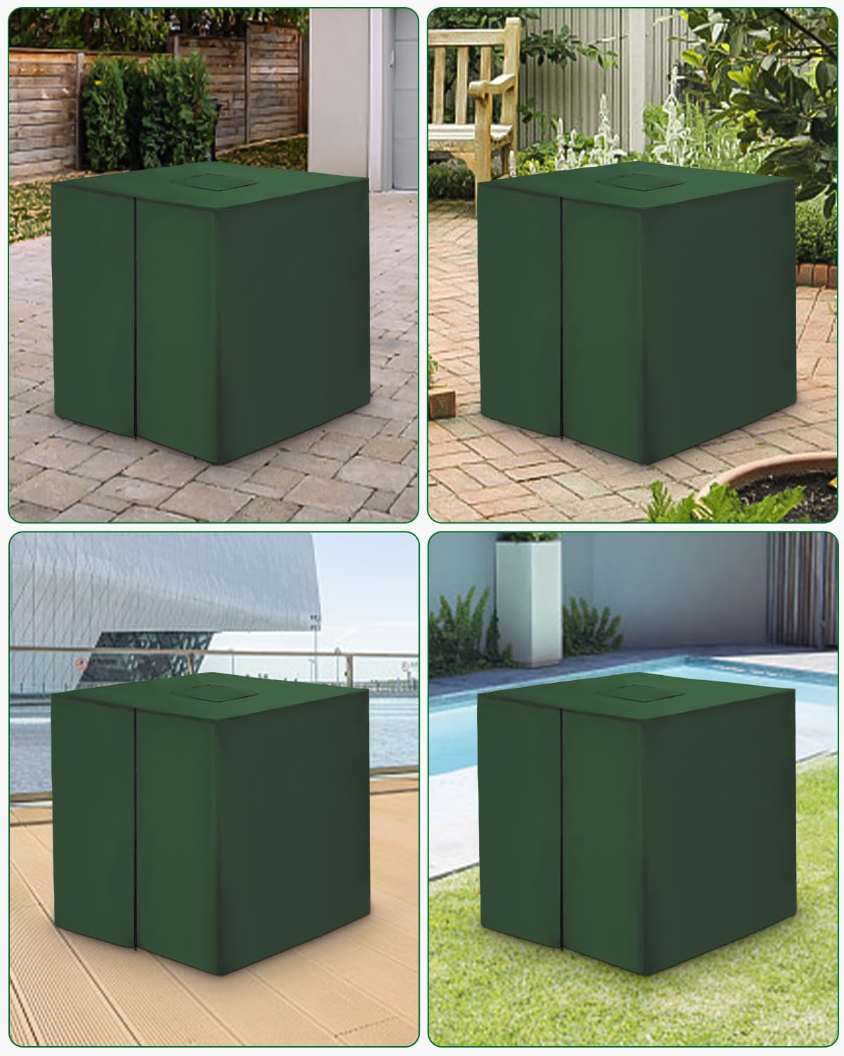 Bache pour Cuve 1000L IBC, 420D Réservoir d'eau Couvercle, Anti-UV Housse Protection Cuve, Bâche de Protection Cuve IBC avec Fermeture éclair, 120 x 100 x 116 cm(Vert)