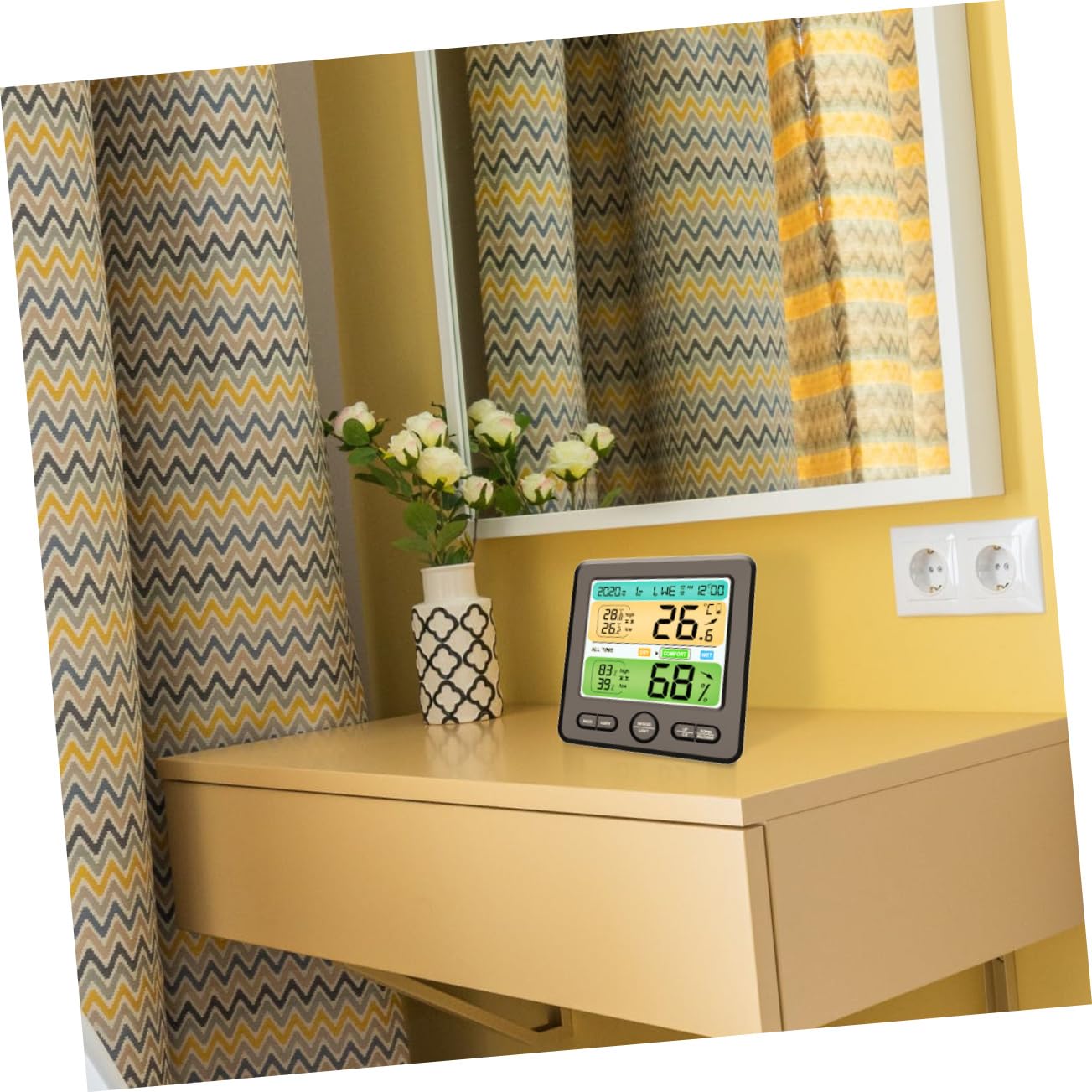 DECOMELODY 1Pc High Precision Wall Mount Hygrothermograph Clock Digital Temperature Humidity Monitor Versatile Display for Home Use Battery for