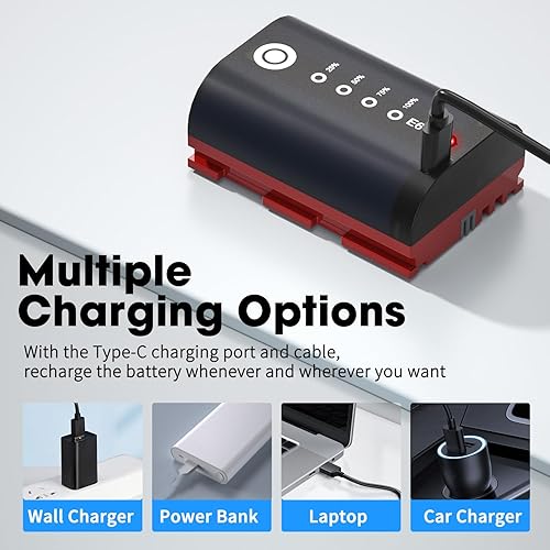 Miniatura 7 de LP LP-E6, LP-E6N Batería de 2 paquetes de 2600mAh con carga USB-C, pantalla LED, baterías de repuesto para Canon EOS R6 R5 R 90D 80D 70D 60D 60DA 6D