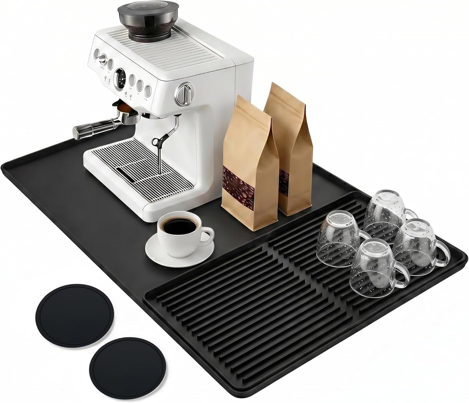 Mrcrypos Silicone Coffee & Espresso Bar Mat, 24"x16" Large 4-in-1, Black