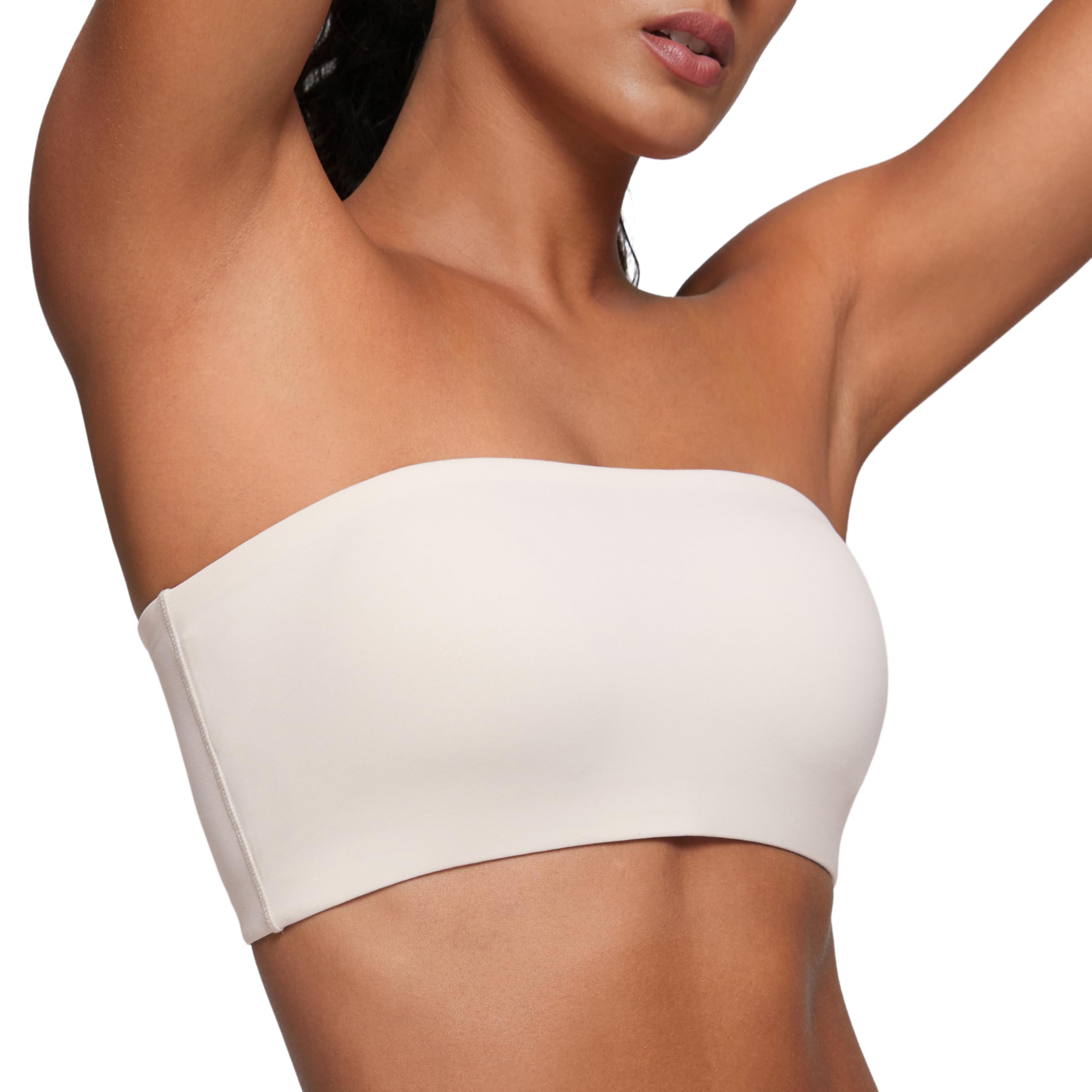 Crz Yoga Women's Milky White Softhold Double Lined Strapless Bralettes Tube Tops Bandeau Unlined Wireless Stretchy Comfy Everyday Bra 14