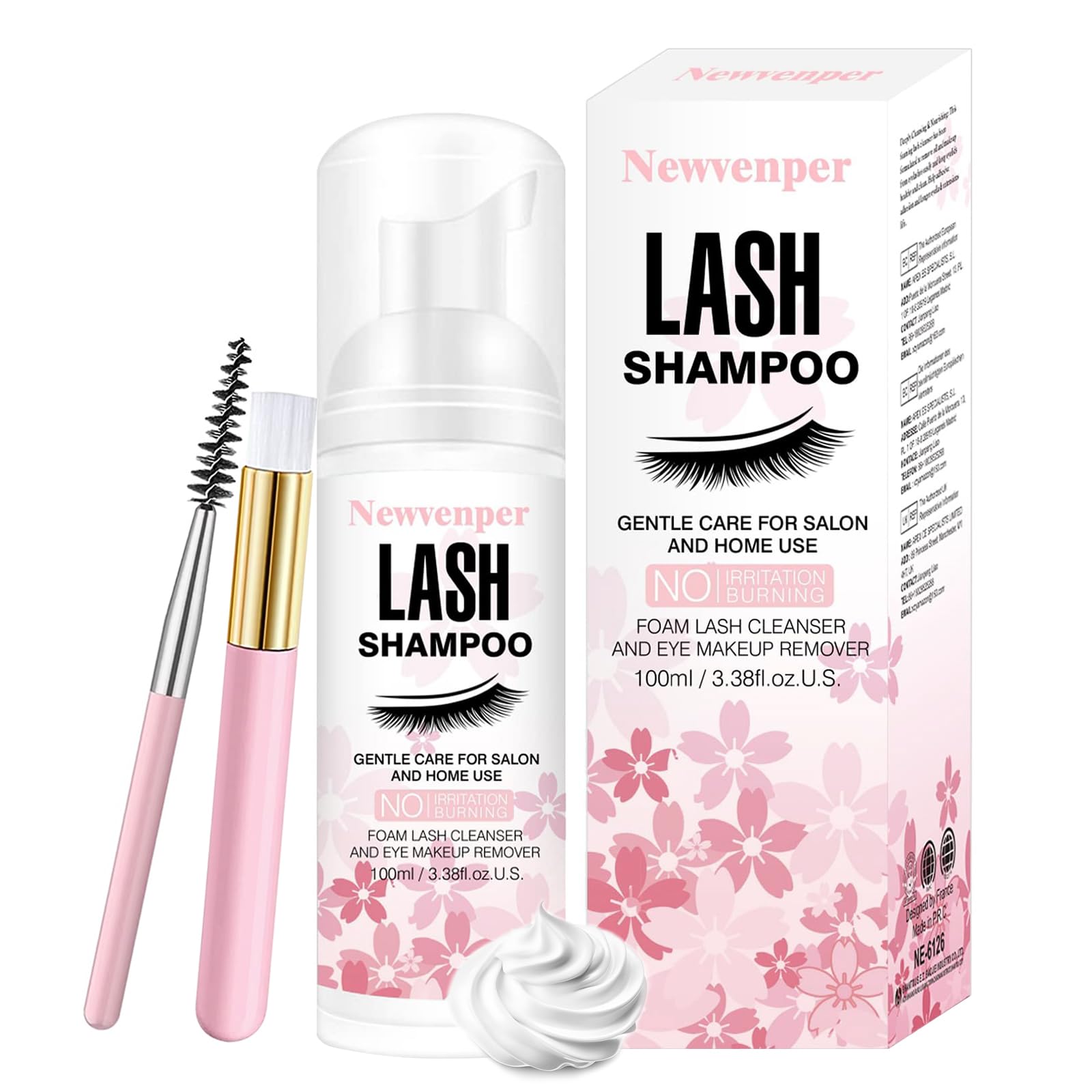 Wimpernshampoo Wimpernschaum Cleanser mit Reinigungsbürste Wimpernreiniger für Wimpernverlängerung Schaumwäsche zum Entfernen von Make-up-Rückständen Lash Shampoo für Zuhause und Salon Gebrauch 100ML