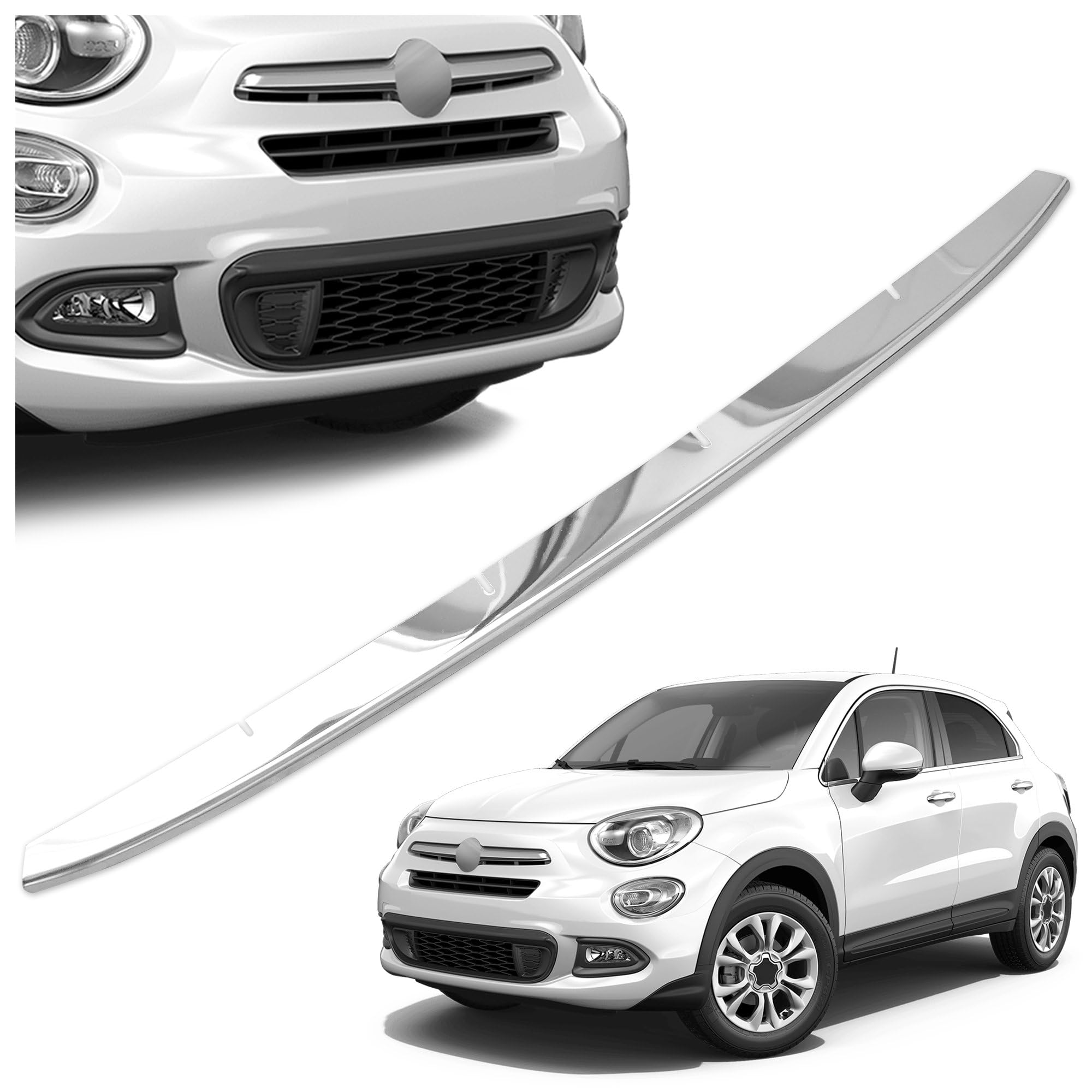 CHROMEMASTER | Compatibile con Fiat 500X 2015-2018 | Profilo per Griglia del Paraurti Anteriore; Acciaio inossidabile Lucidato | Neues, Adattamento Perfetto; Nuovo Aspetto Attraente dell'Auto