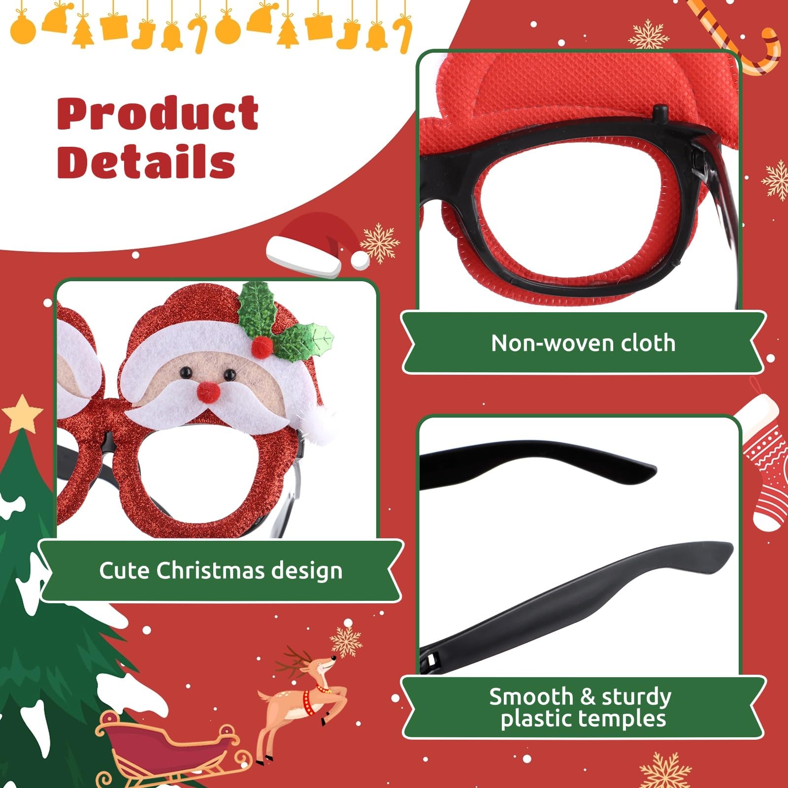 Itoyx 12PCS Christmas Glasses - Party Glasses Decorations Eyewear Accessories Favors - Tree Santa Claus Photo Booth Props Costume - Image 3