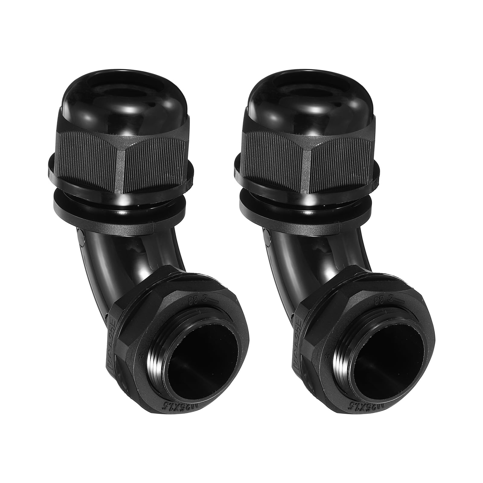 sourcing map 2Pcs M25 Cable Gland, 90 Degree Elbow Nylon Joint IP68 Waterproof Spiral Adjustable Cord Connector with Gaskets for 8-14mm Wire