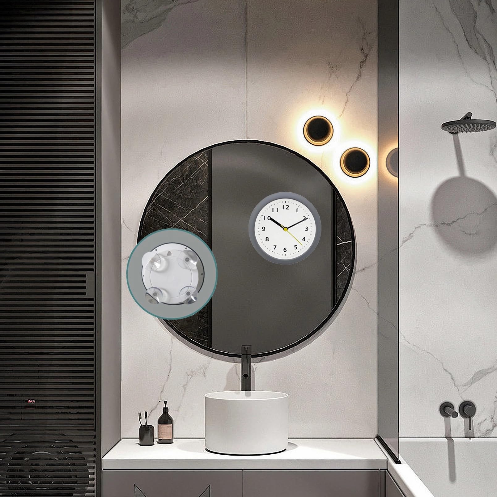 Orologio da Doccia Silenzioso, Impermeabile, Senza Tic, Funzionante a Batteria, con Supporto Pieghevole con Foro per Gancio e Ventosa in PVC per Bagno Camera da Letto