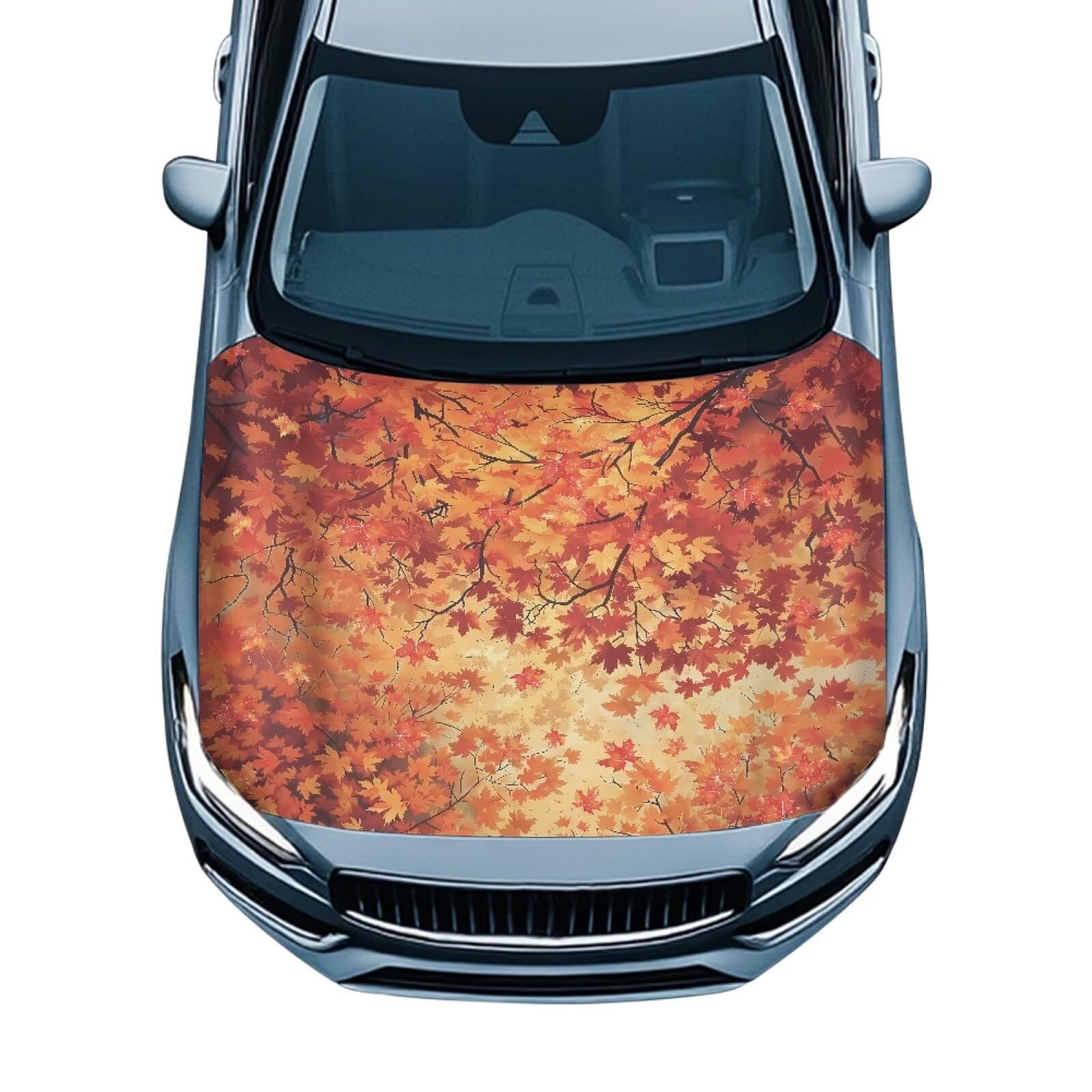 Autumn Maple Branch Print Car Hood Cover Protector 59×39 Inch Stretchable Auto Hood Wraps Waterproof Halloween Automotive Exterior Accessories for Most SUV Sedans Trucks