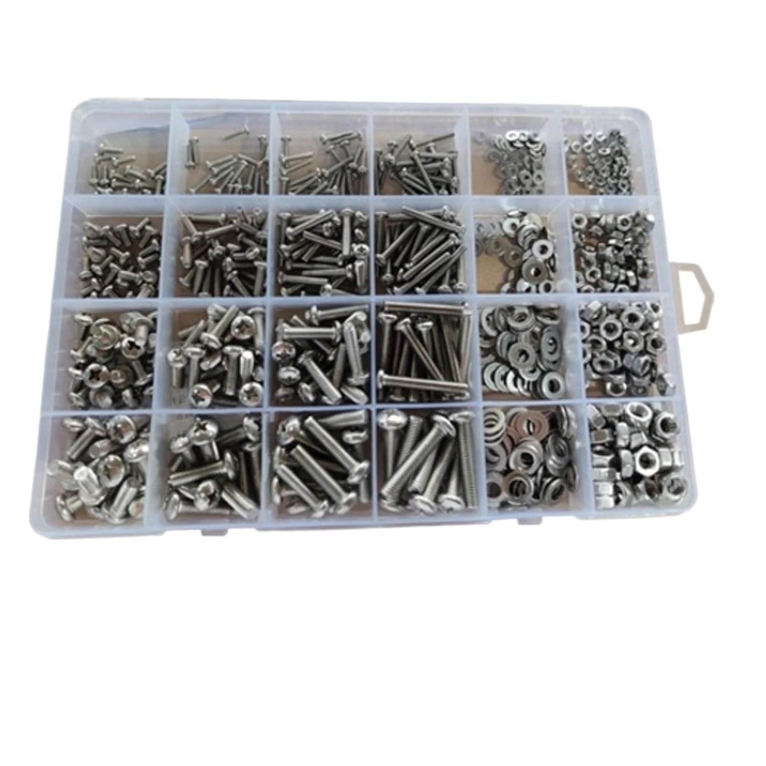 710pcs 304 Stainless Steel Cross Plate Screws Bolts and Nuts Flat Washers Assortment Set M2-M5 Round Head Machine Thread