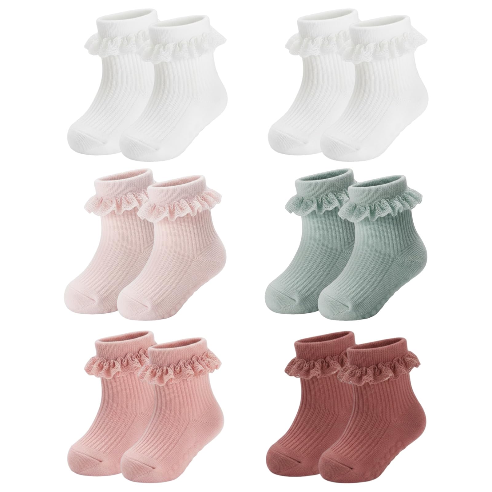 6 Pairs Socks Kids Baby Girls Anti Slip Floor Spring and Autumn Cotton Learning to Walk Unsteadily Lace — view 9