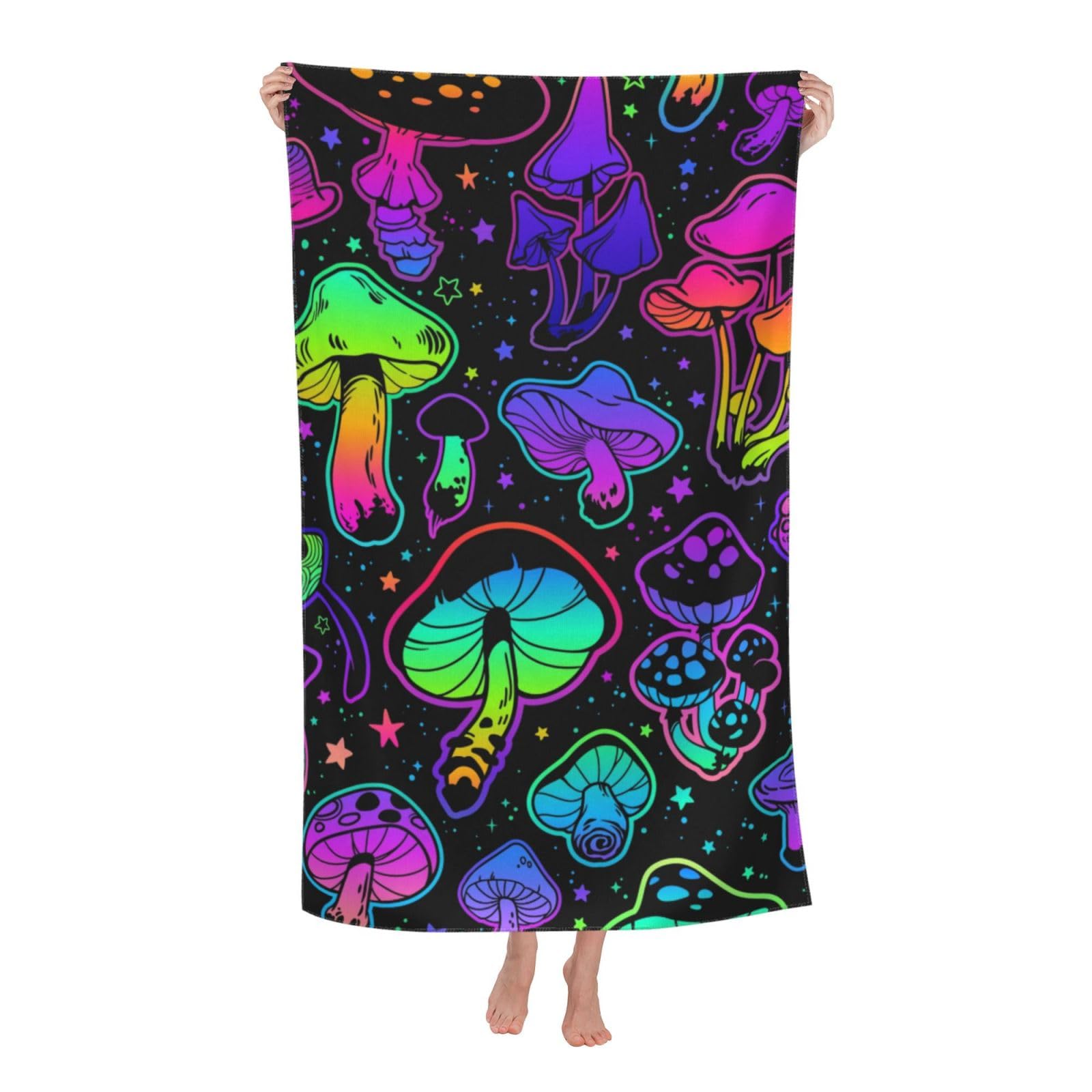 LSRCPD Beach Towel Bright Neon Mushrooms Microfiber Beach Towels Blanket Oversized Tropical Big Extra Large XL Pool Towels Quick Dry Sandproof for Women Girls Kids