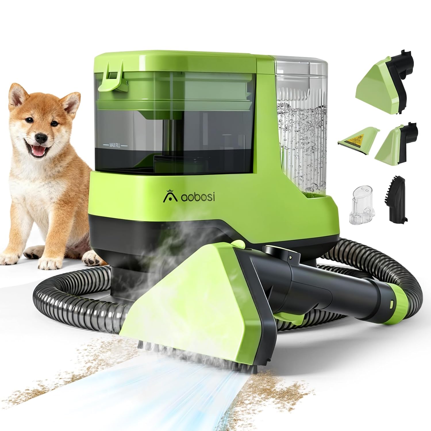 AAOBOSI Portable Carpet Cleaner Machine 17Kpa Upholstery Steam Cleaner with Smart Voice Prompting Self-cleaning 4 Tools for Pets