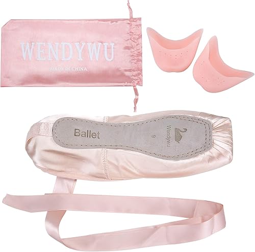Miniatura 6 de WENDYWU Zapato de ballet profesional para niños niña y señoras rosa PU suela ballet Pointe zapatos de baile con almohadillas para los dedos