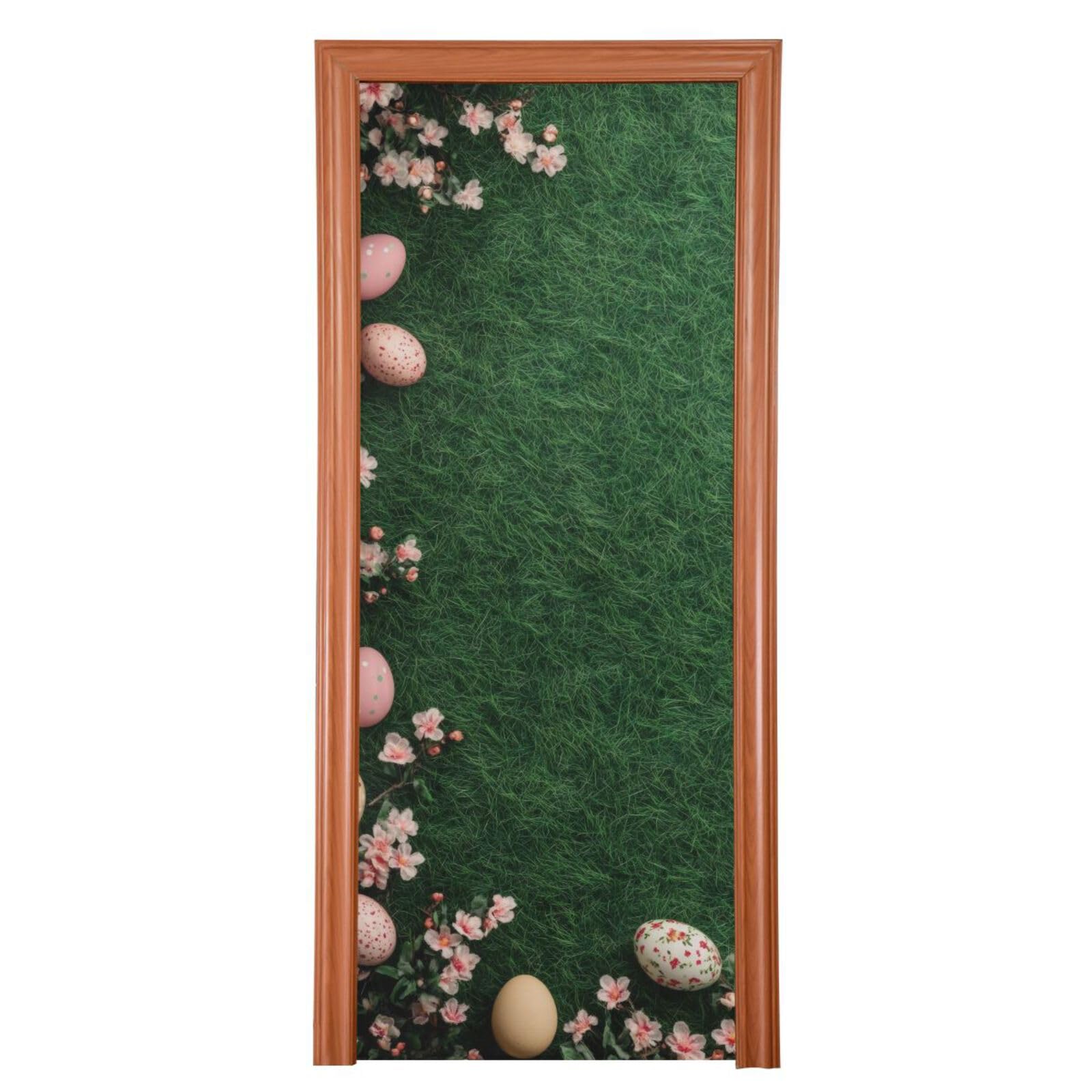 FLildon Easter Eggs Cute Floral Grass Door Cover Decoration, Party Accessory Porch Decor for Festive Ornament Room Door Covers 35 x 79 Inch