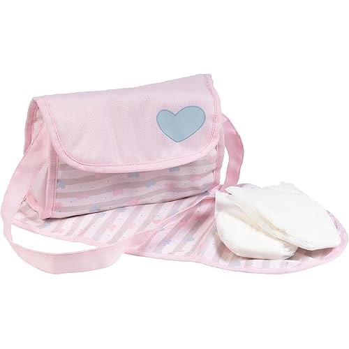 Adora Baby Doll Diaper Bag with Sturdy Straps, Includes Changing Mat and 2 Doll Diapers (Fits 13" Dolls), Birthday Gift For Ages 3+ - Classic Pastel Pink