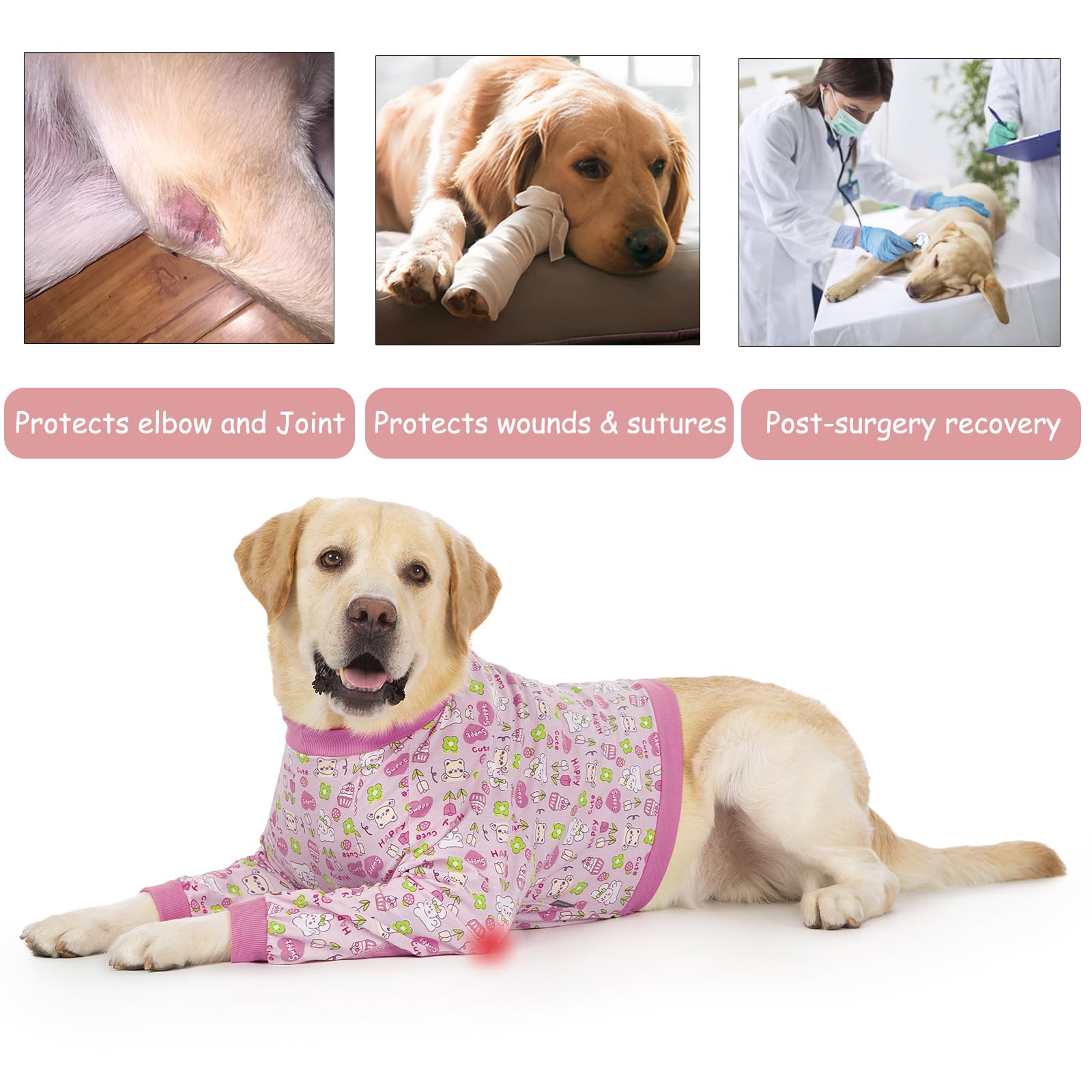 Dog Recovery Shirt for Front Legs, Dog Elbowpads Sleeve Protect Dogs Elbows Arms,Stop Licking Joints After Surgery, Help with Injury Healing Covers The Wound, Cone Alternatives (Pink, XL)