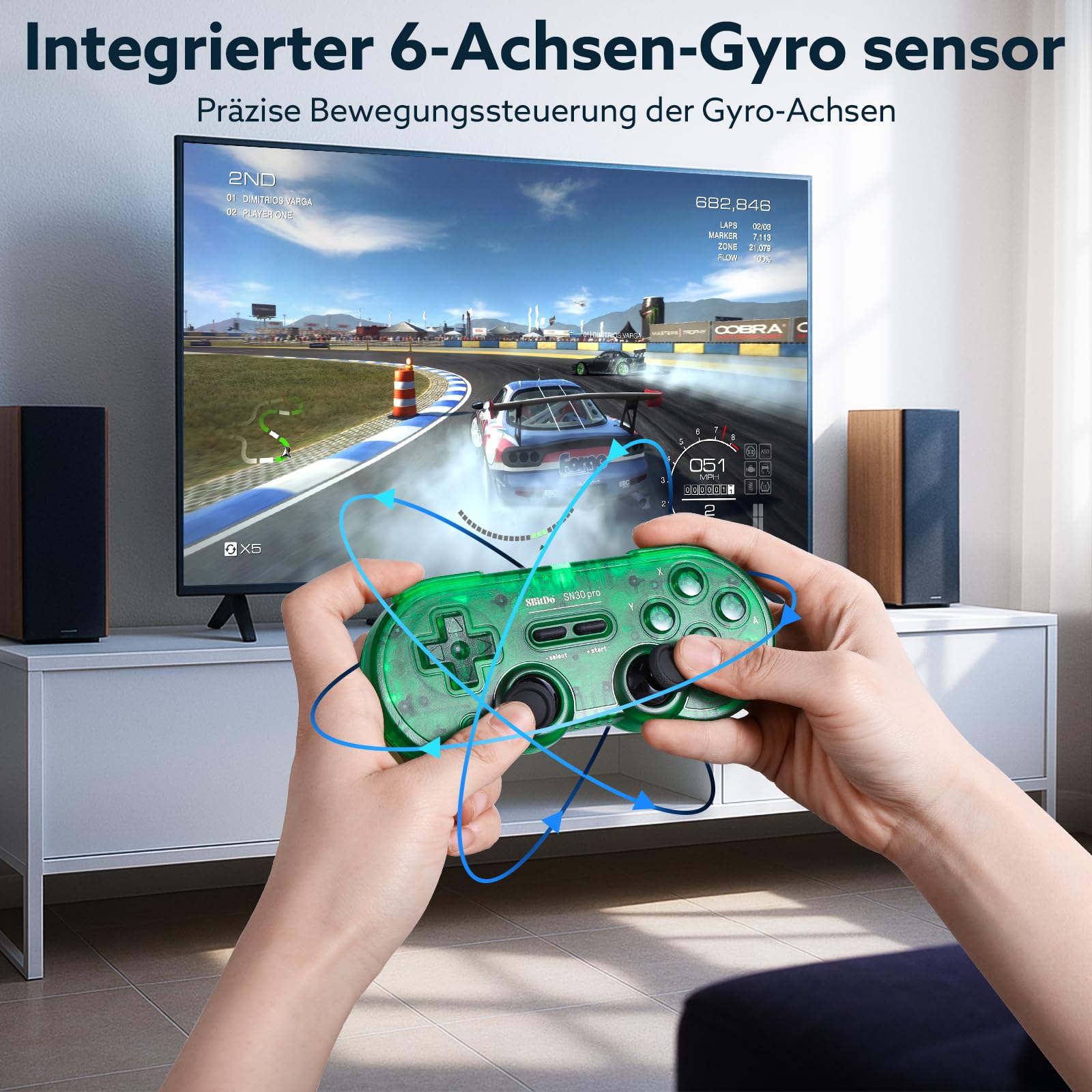 LONGYI 8BitDo SN30 Pro Bluetooth Controller, Hall-Effekt Joysticks, Rumble Vibration und USB-C Kabel, Retro Gamepad für Switch 2 / Switch, Windows, Mac OS, Android, Steam Deck (Grün)