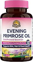 Vitalitown Evening Primrose Oil 1300mg, Cold-Pressed Seed Oil, Standardized 9% GLA (Gamma-Linolenic Acid), Healthy Skin & Hormonal Balance for Women, Non GMO, 60 Softgels