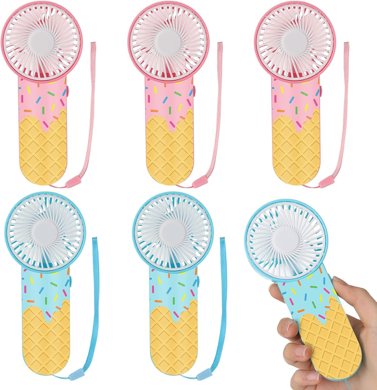 VIHOSE 24 Pcs Ice Cream Small Personal Portable Fan Mini Handheld Fan Bulk Small Fans Cute Fans for Guest Women Men Party Office Outdoor Travel Camping, Battery Not Include (Pink & Blue)